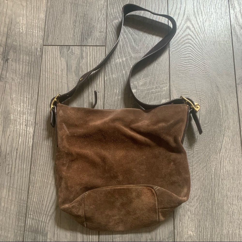 Coach Brown Suede Crossbody Bucket Bag